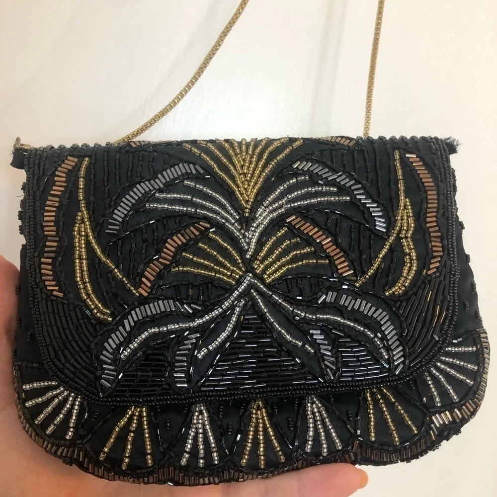 Vintage Imperial Fashion Beaded Long Strap Small Crossbody